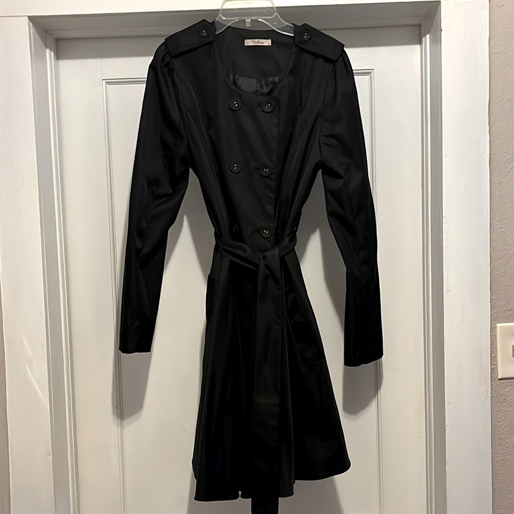 Darling black belted trench coat.